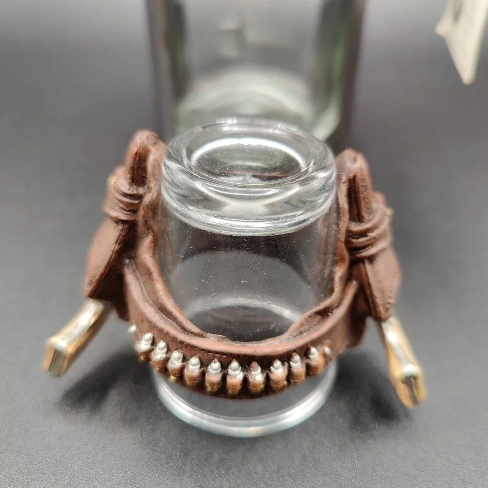 Wine Bottle Holder H&K Steel Sculpture Barbeque Cowboy & Shot Glass Holster